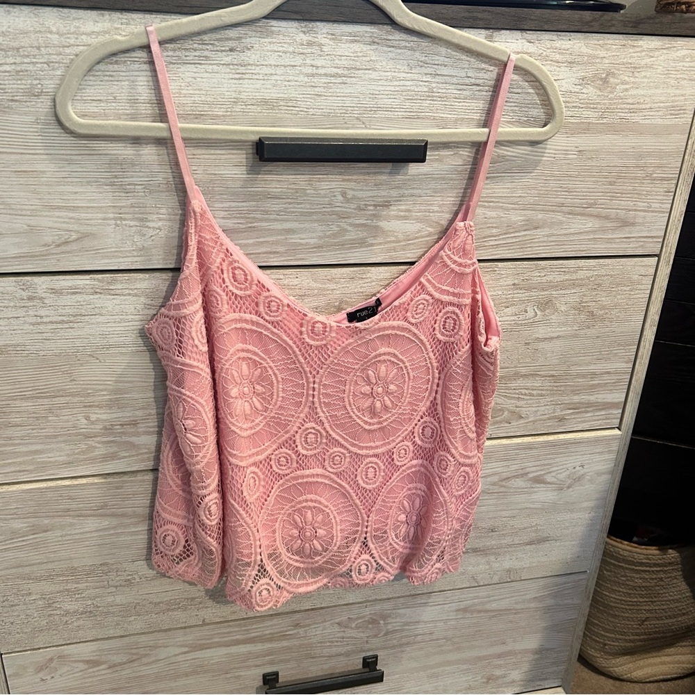 Rue21 Pink Lace Crochet Tank Top – Size Large – Boho Festival Style